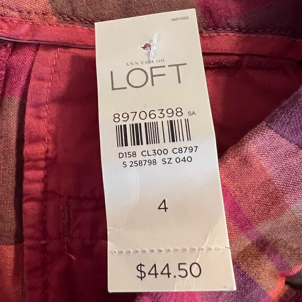 NWT beautiful Loft size 4 pink and orange plaid shorts - Picture 4 of 8